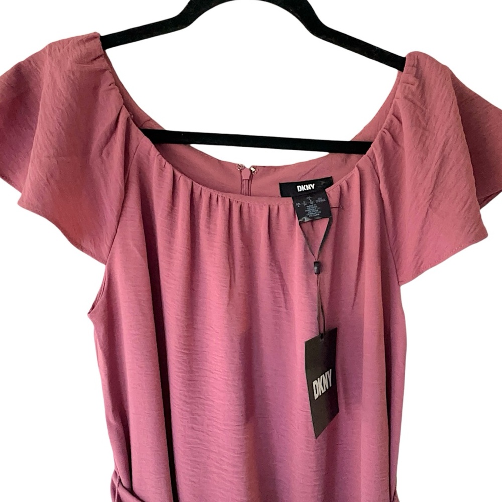 NWT DKNY FLUTTER SLEEVE DRESS RUFFLE HEM TIE WAIST ROSE | SIZE 4 - Picture 3 of 9